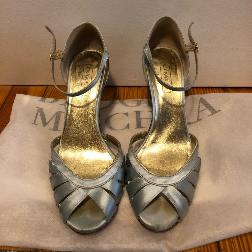 Coach size 7 Satin powder blue strappy heels